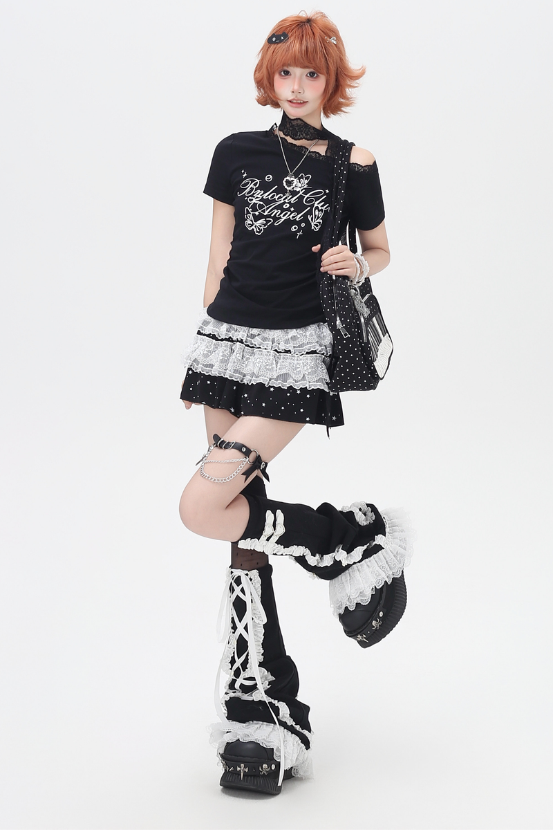 Lace Design One Shoulder Slim Top