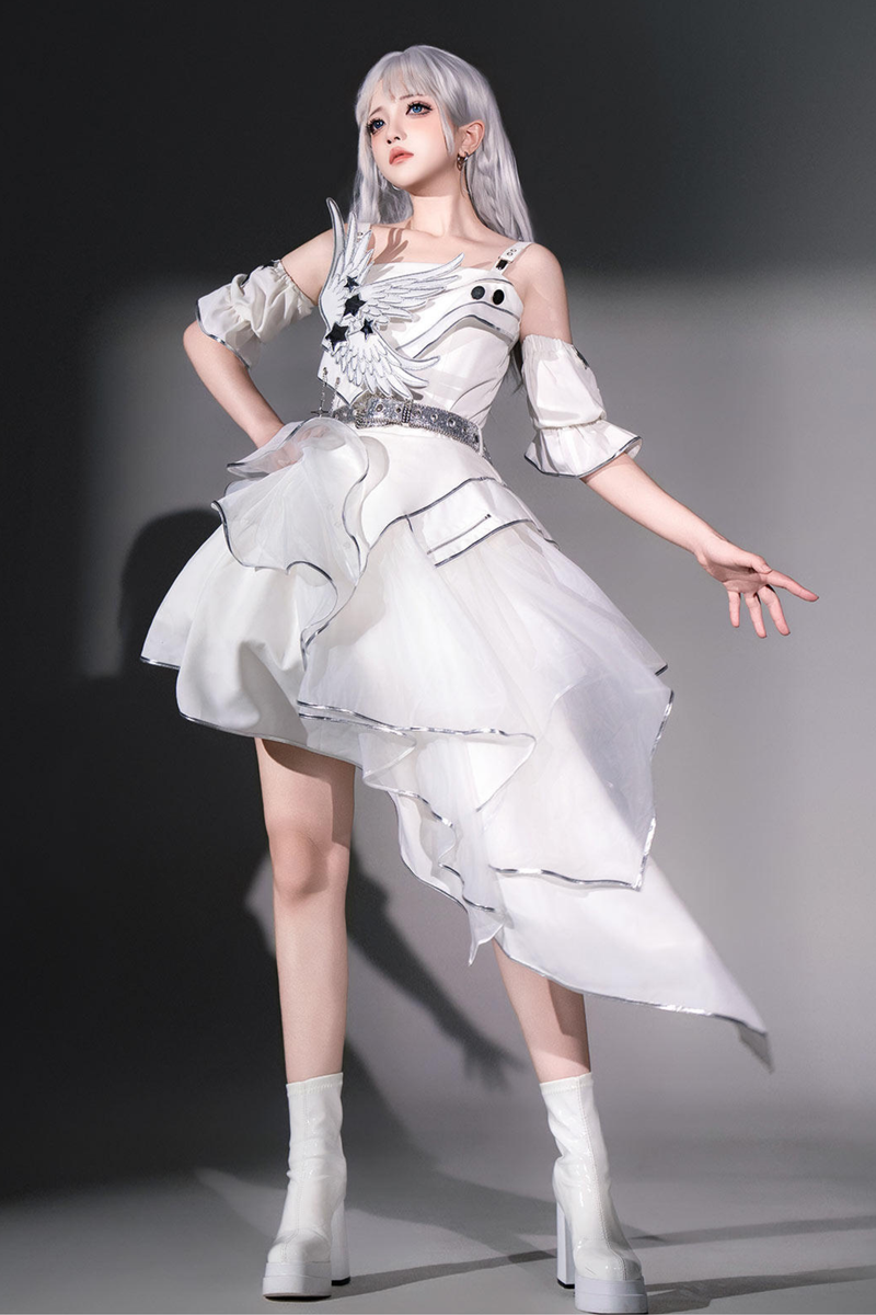 Silver Cyberpunk Lolita Dress + Sleeves + Belt