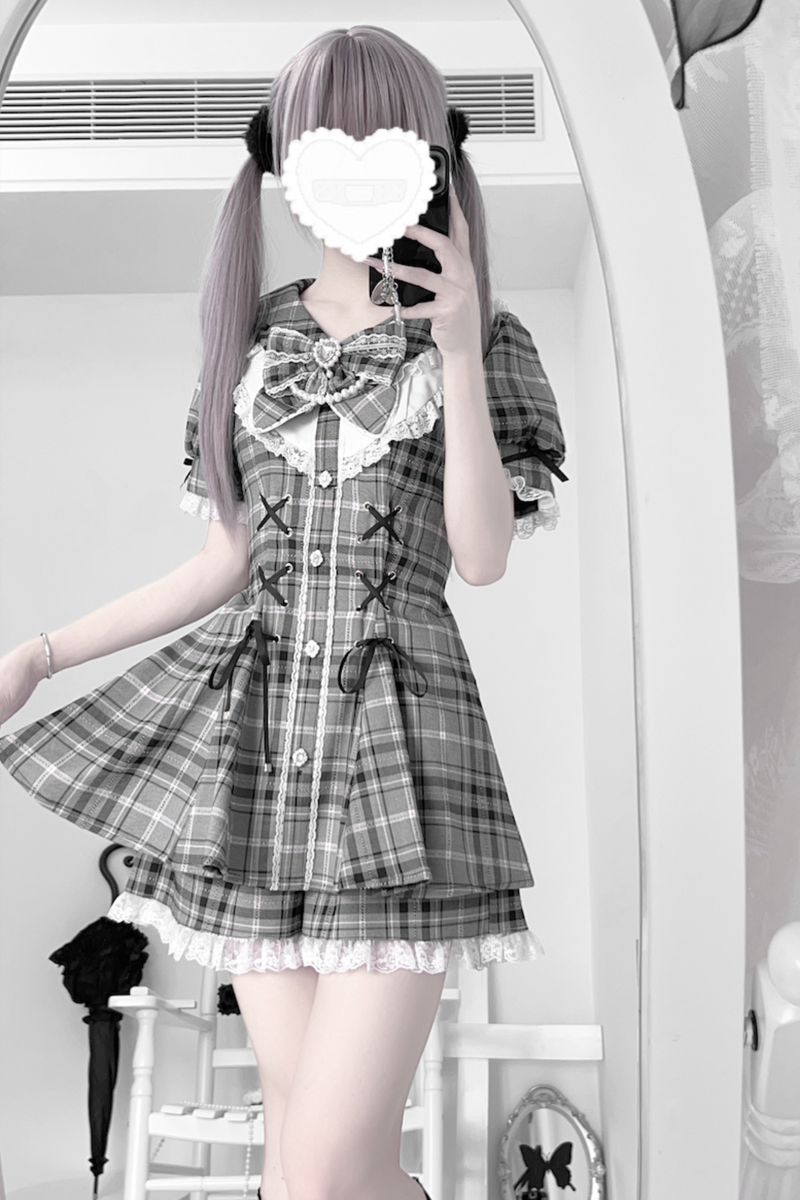 Ribbon Puff Sleeve Top + Inner Pants