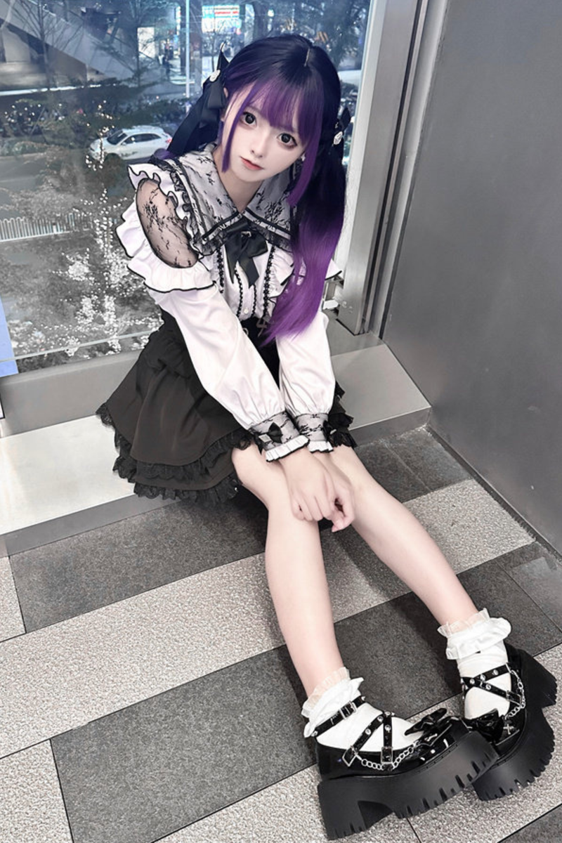 Lace Dark Shirt + Flare Skirt