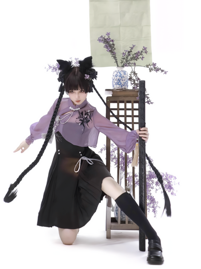Chinese-style Embroidery Short Top + Suspender Skirt Suit