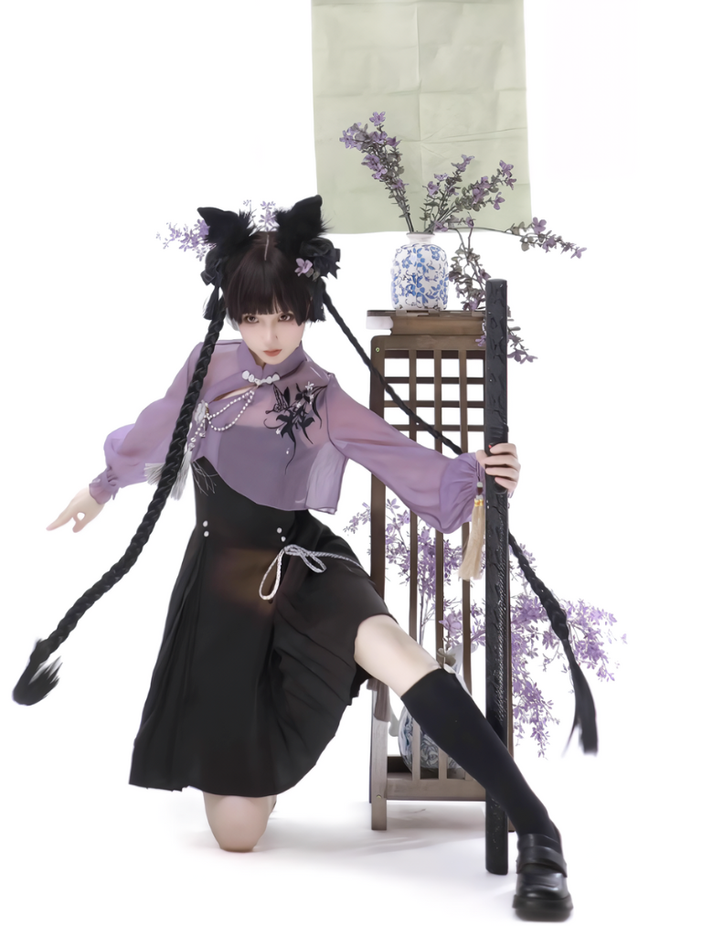 Chinese-style Embroidery Short Top + Suspender Skirt Suit