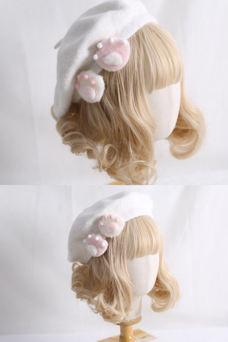 Paw Print Faux Fur Snow Beret