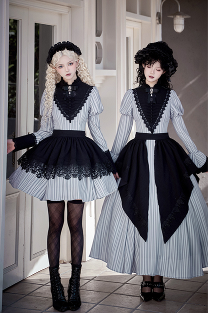 [pre-order] Stripe Lolita Dress + Apron + Necklace + Ribbon