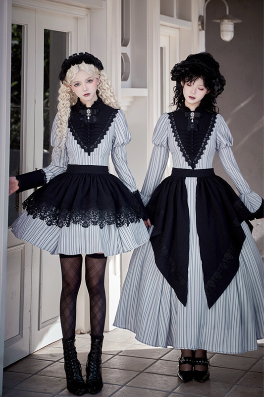 [pre-order] Stripe Lolita Dress + Apron + Necklace + Ribbon