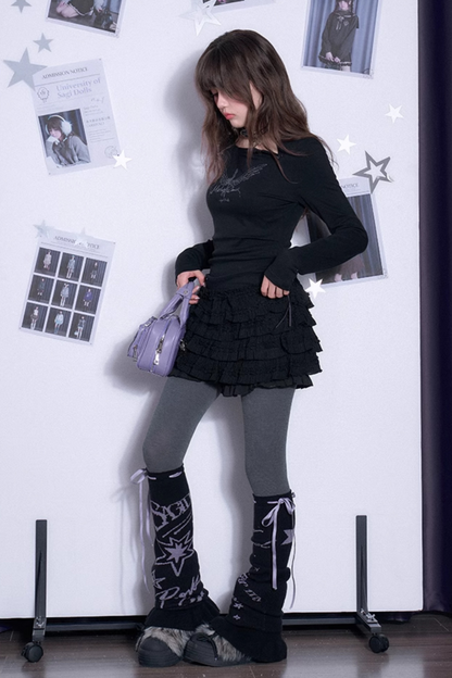 Slim Fit Butterfly Lace Tiered Skirt Dress + Inner Pants