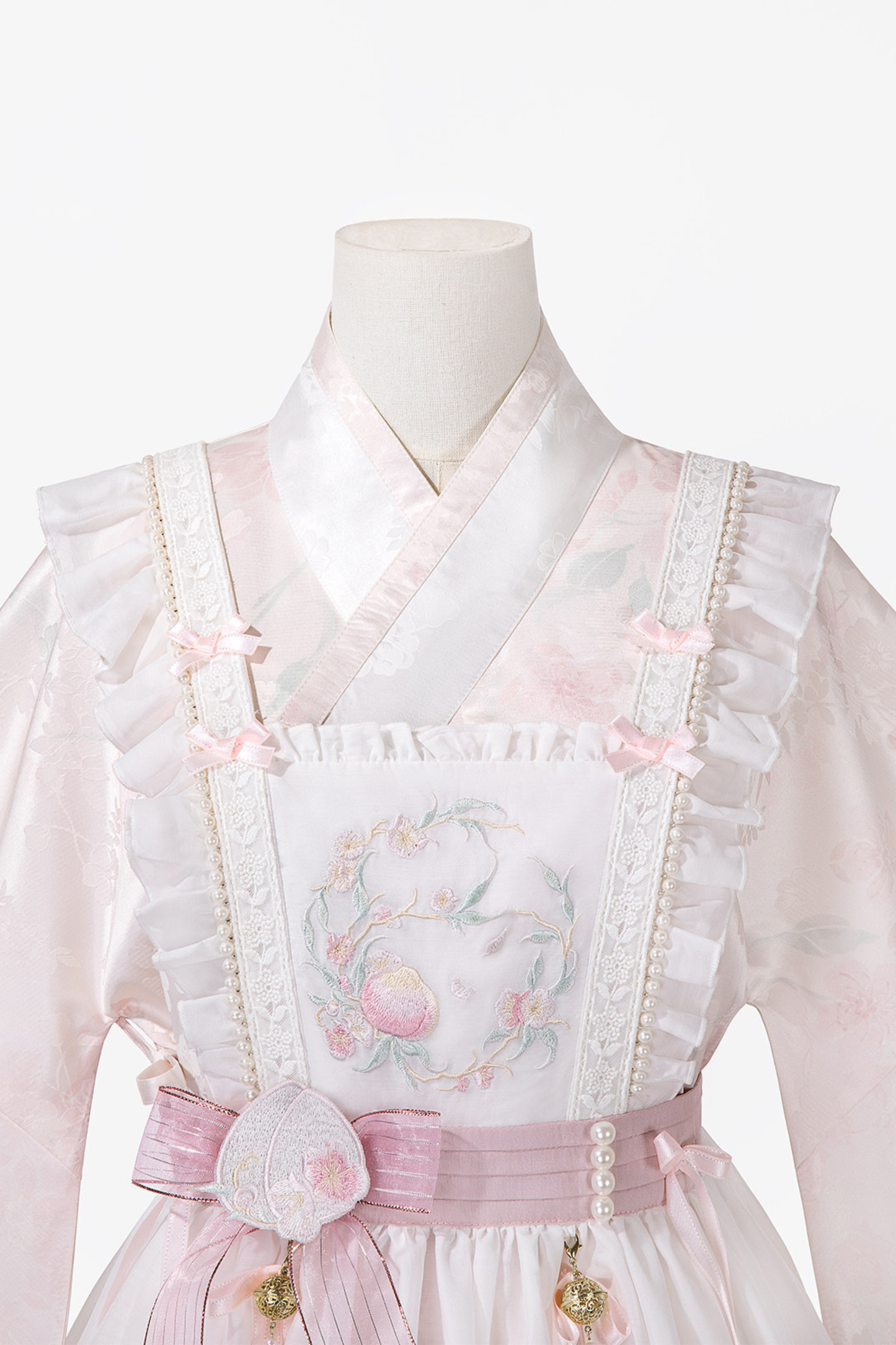 Retro White Peach Petticoat Dress Set