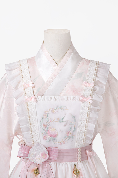 Retro White Peach Petticoat Dress Set