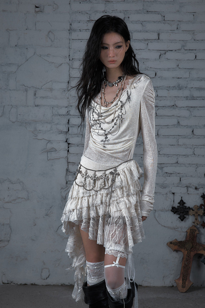 Punk Lace Hood Asymmetrical Dress