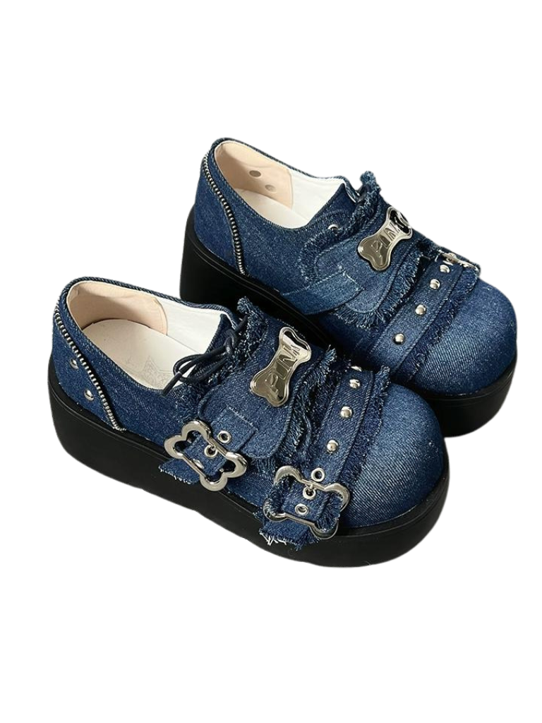 Angel Puppy Punk Style Round Toe Platform Shoes [denim/enamel]
