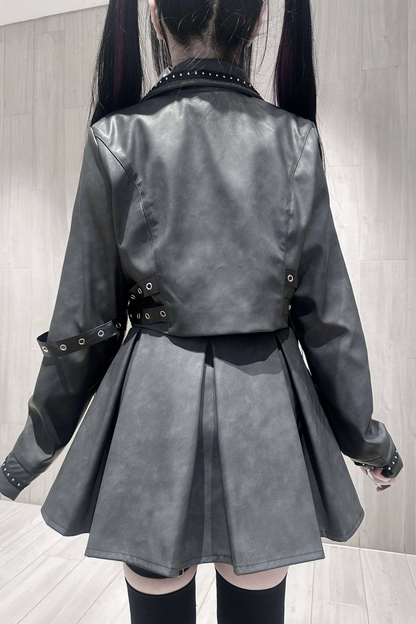 Gothic Matte Leather Dark Girl Top + Skirt