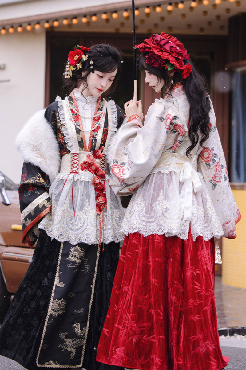 Chinese-style Design Top + Long Skirt + Apron