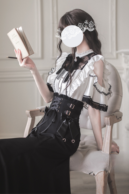 [pre-order] Off-shoulder Ruffle Tops + Mermaid Skirt + Ribbon