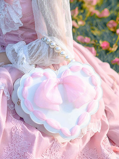 Pearl Strap Heart Bow 2-way Bag