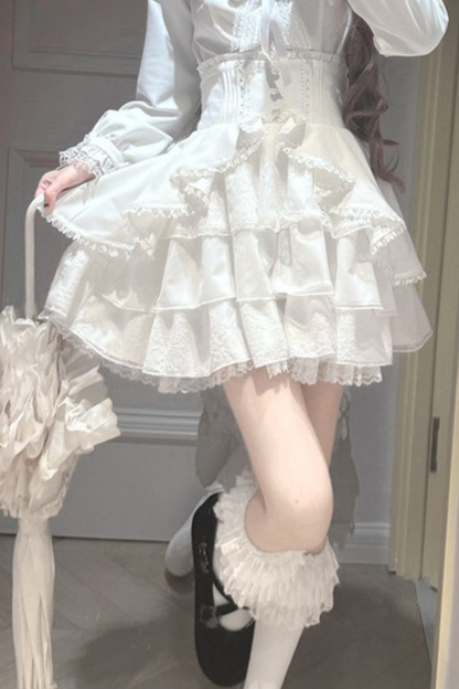 Snow Cat Ear Hooded Cape Coat + Shirt + Skirt