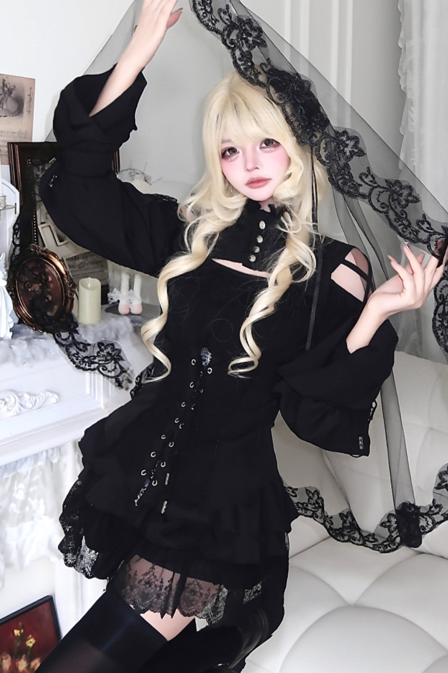 Dark Night Rose Lace Off Shoulder Top + Skirt