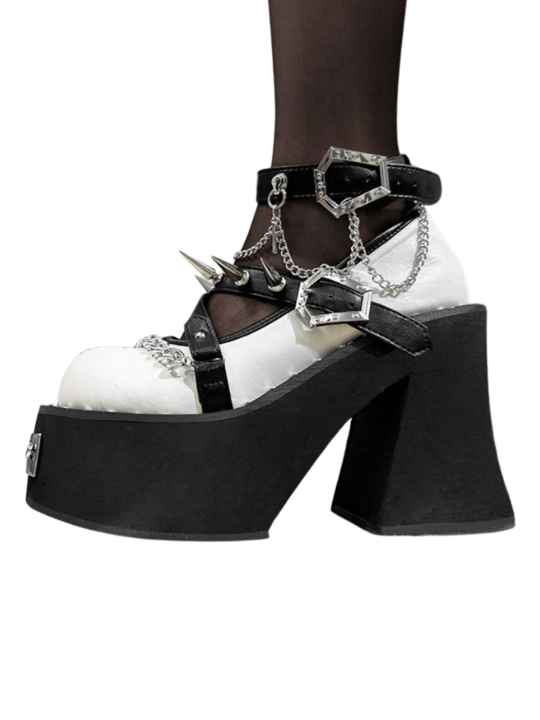 Dark Rose Witch Punk Rivet Round Toe Platform Shoes