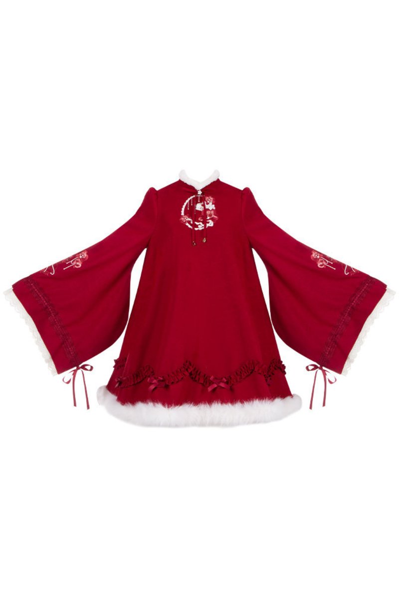 Chinese-style Big Sleeve Dress + Apron + Skirt + Leg Warmers + Hairband + Clip + Pin