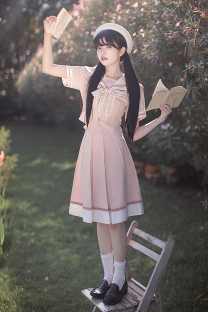 [pre-order] Retro Sweet College Tops + Pleated Skirt