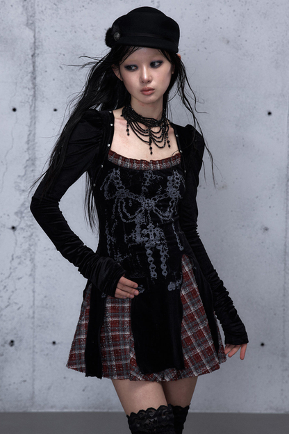 Baroque Velvet Plaid Dress