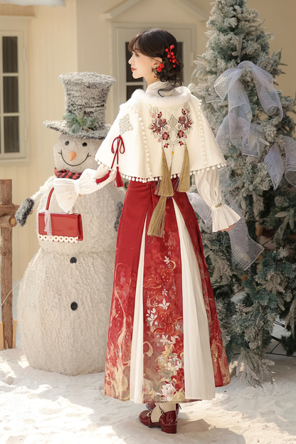 Retro Chinese-style Shawl + Tops + Skirt
