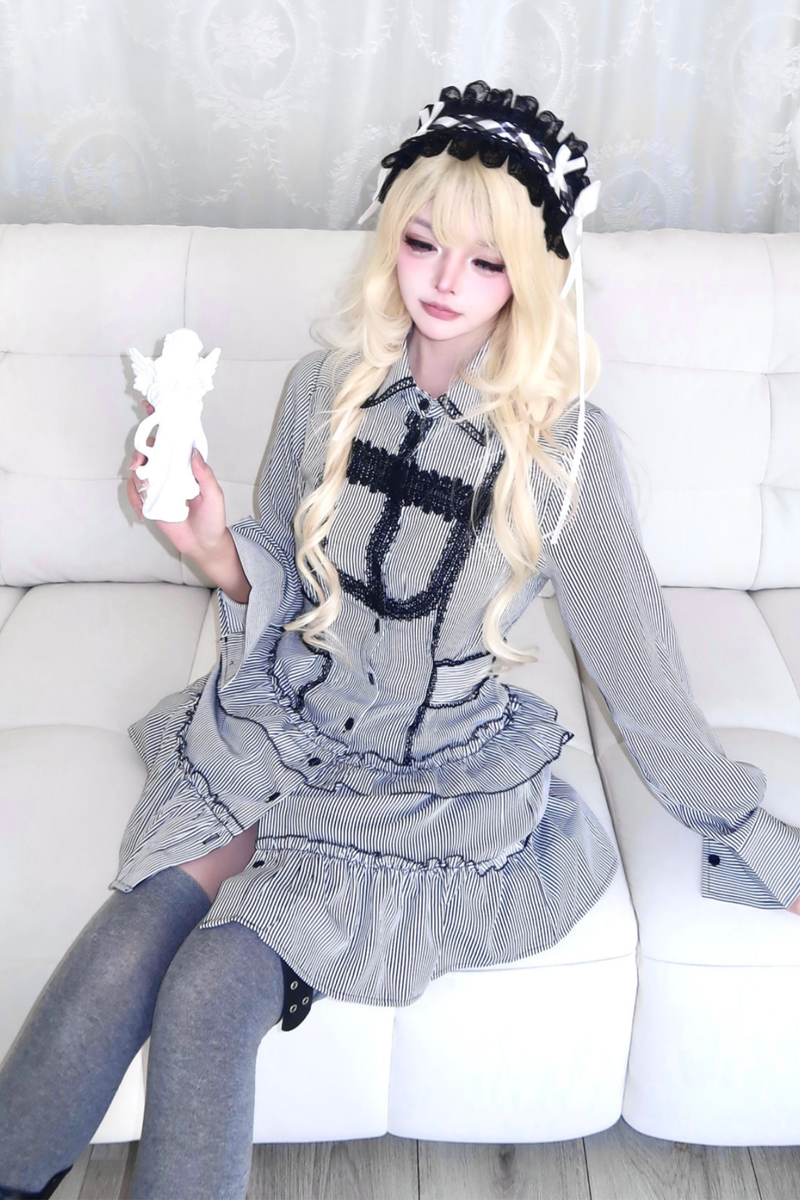 Gothic Stripe Ruffle Dress