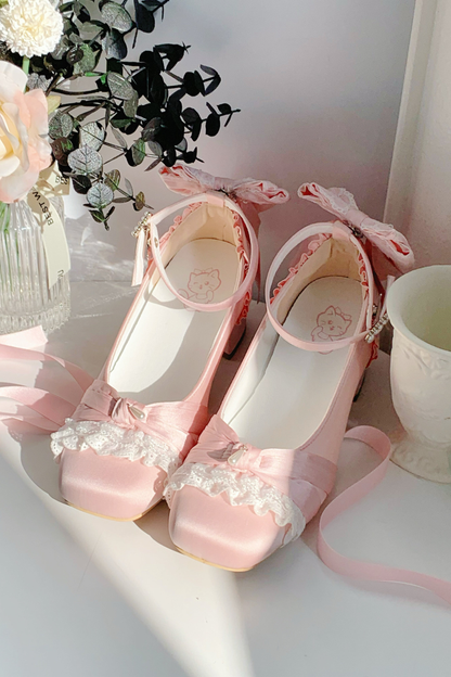 Lace-up Square Toe Ballet Heels