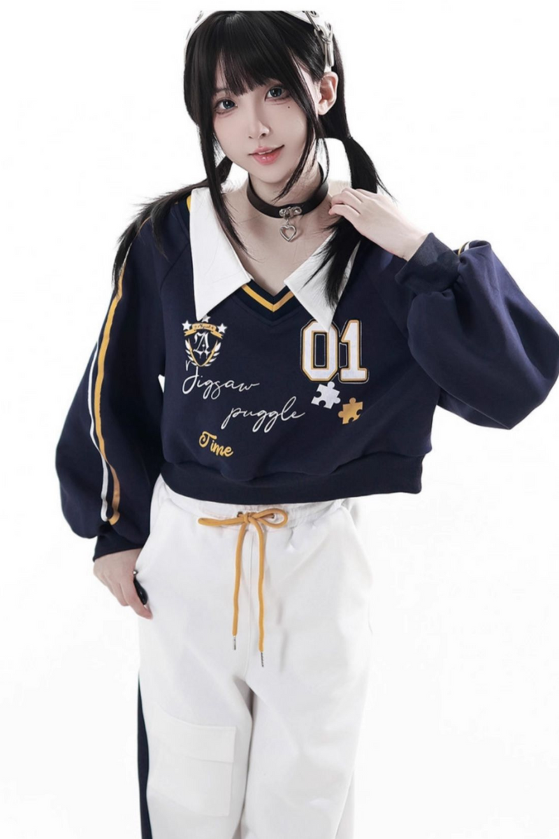 College Blue Jacket + Hoodie Dress + Pants + Sweat
