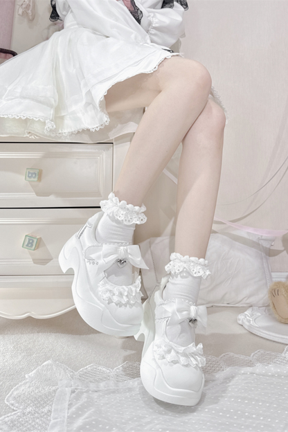 Ruffle Lace Ribbon Platform Shoes