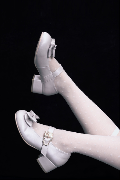Satin Sheep Puff Ribbon Shoes