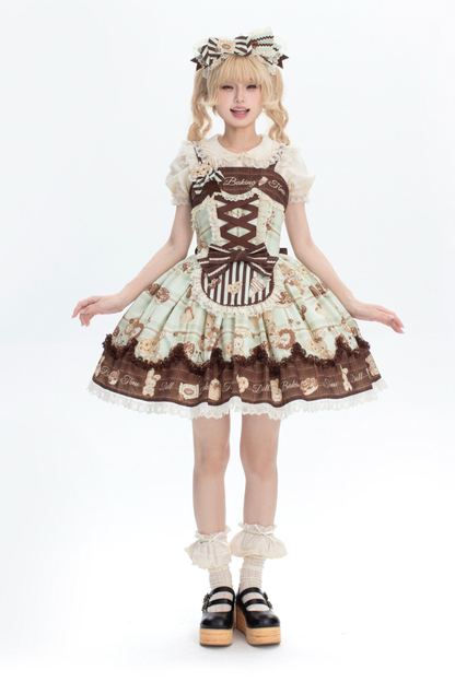 Bear Tea Party Lolita Dress + Jumper Skirt + Shirt + Headband + Brooch + Apron
