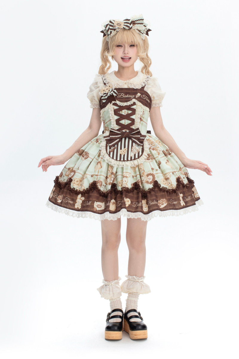 Bear Tea Party Lolita Dress + Jumper Skirt + Shirt + Headband + Brooch + Apron