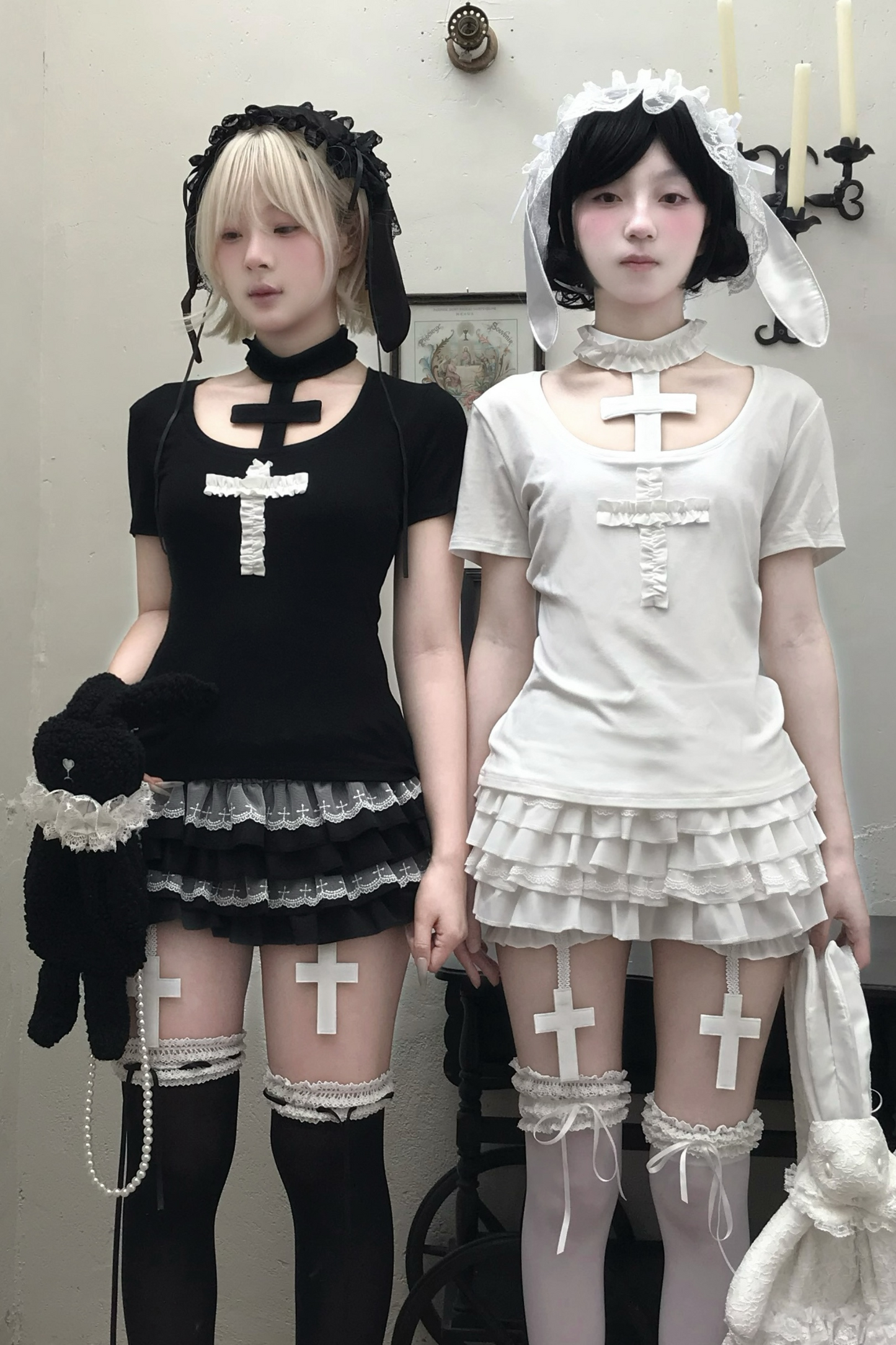 Gothic Style Cross T-shirt + Cross Collar + Pumpkin Pants