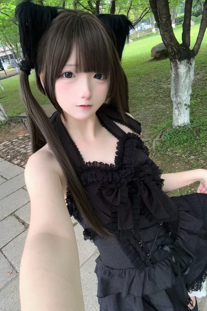 Dark Lace Ribbon Dress + Jacket
