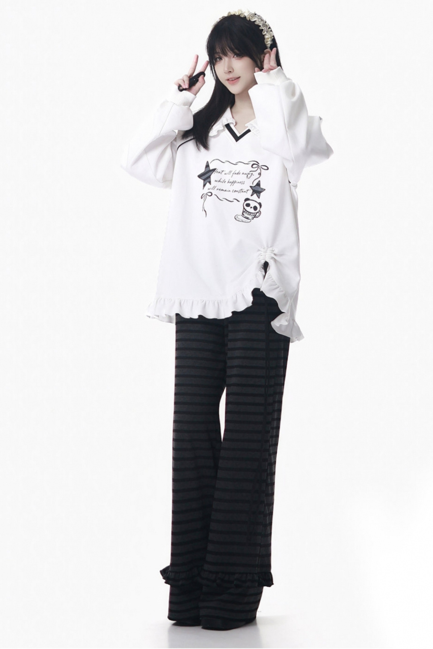 Lapel Lace Star Top + Ruffle Pants