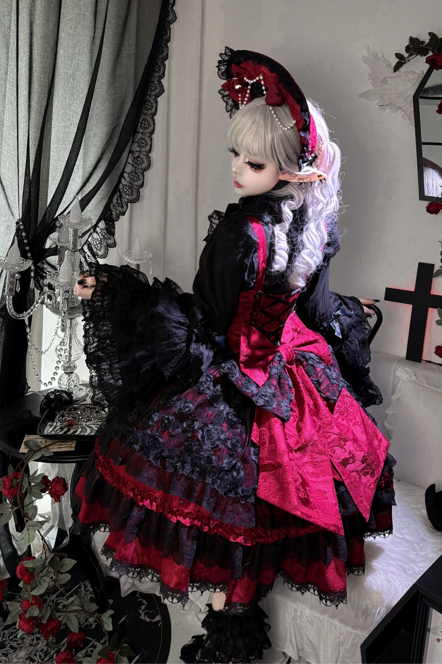 Rose Ruffle Princess Jumper Skirt + Bag Ribbon + Bonnet