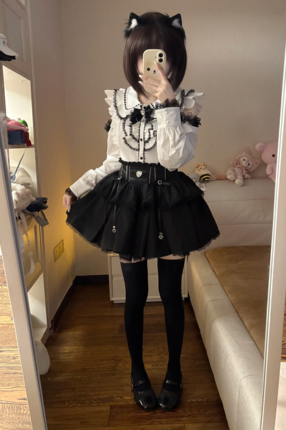 Sweet Girly Long Sleeve Top + Tiered Skirt
