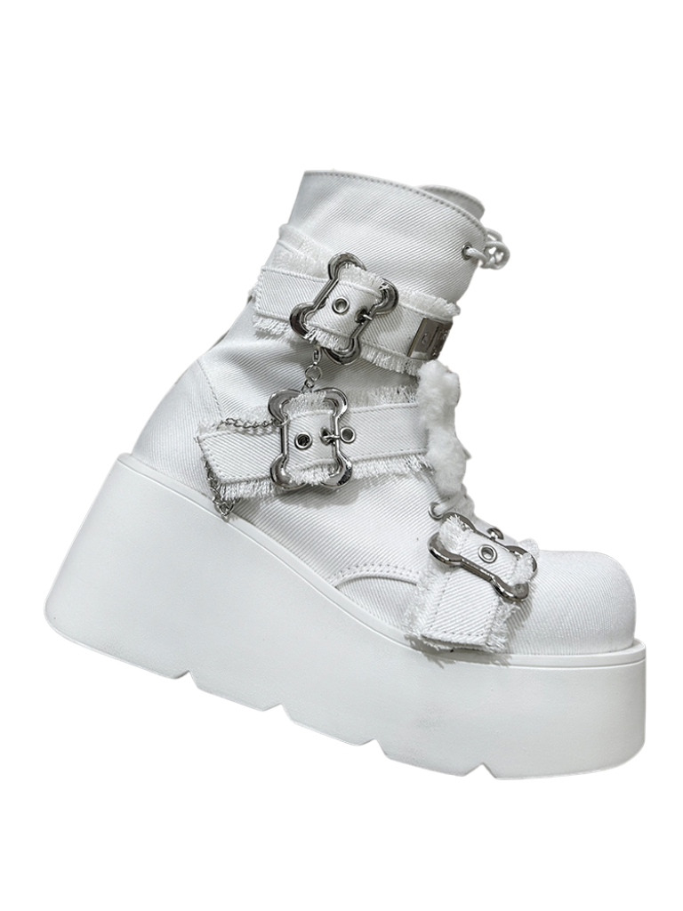 Small Bone Denim Round Toe Platform Short Boots