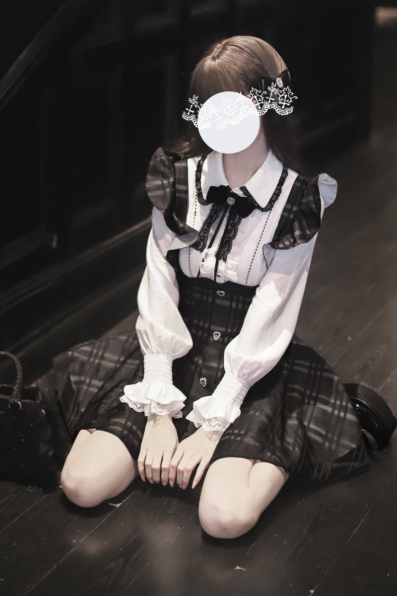 Ruffle Plaid Short Suspender Skirt + Shirt + Ribbon