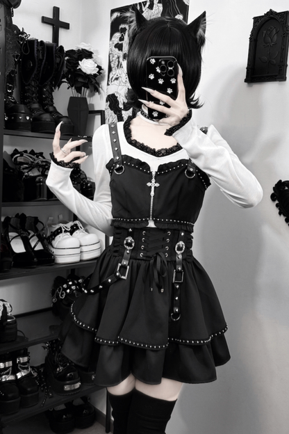 Dark Galaxy Lace Gothic Top + Skirt