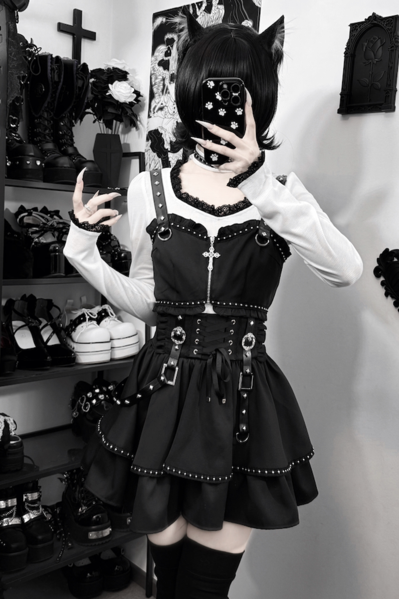 Dark Galaxy Lace Gothic Top + Skirt
