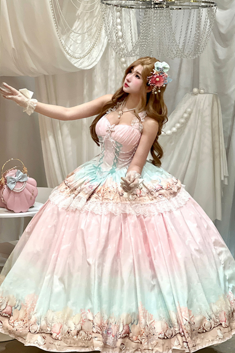 Gradient Bubble Halter Neck French Dress + Skirt