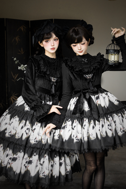 Butterfly Print Swing Lolita Dress + Jumper Skirt + Hairband + Innerwear + Ribbon