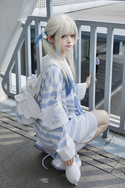 [angel Style] [pre-order] Striped Sailor Collar Subculture Top + Shorts