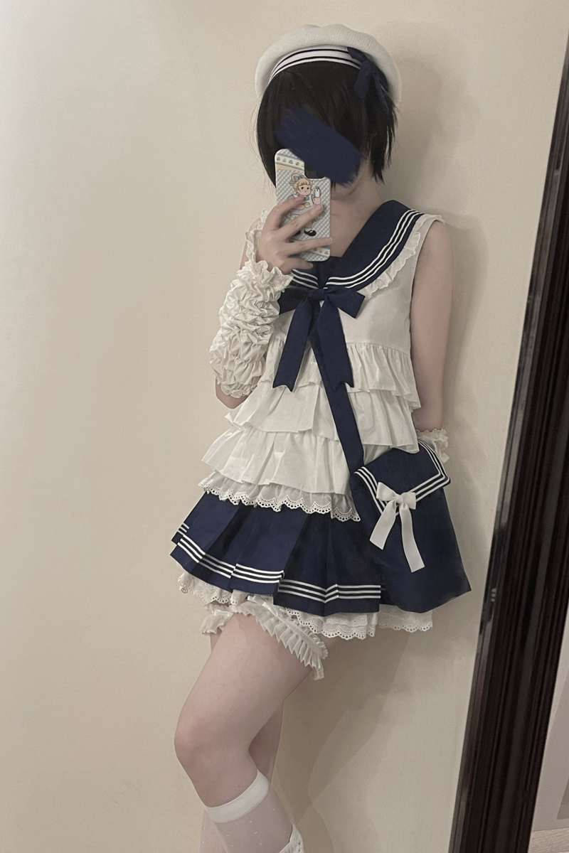 Sailor Ribbon Marine Top + Pleated Layered Skirt