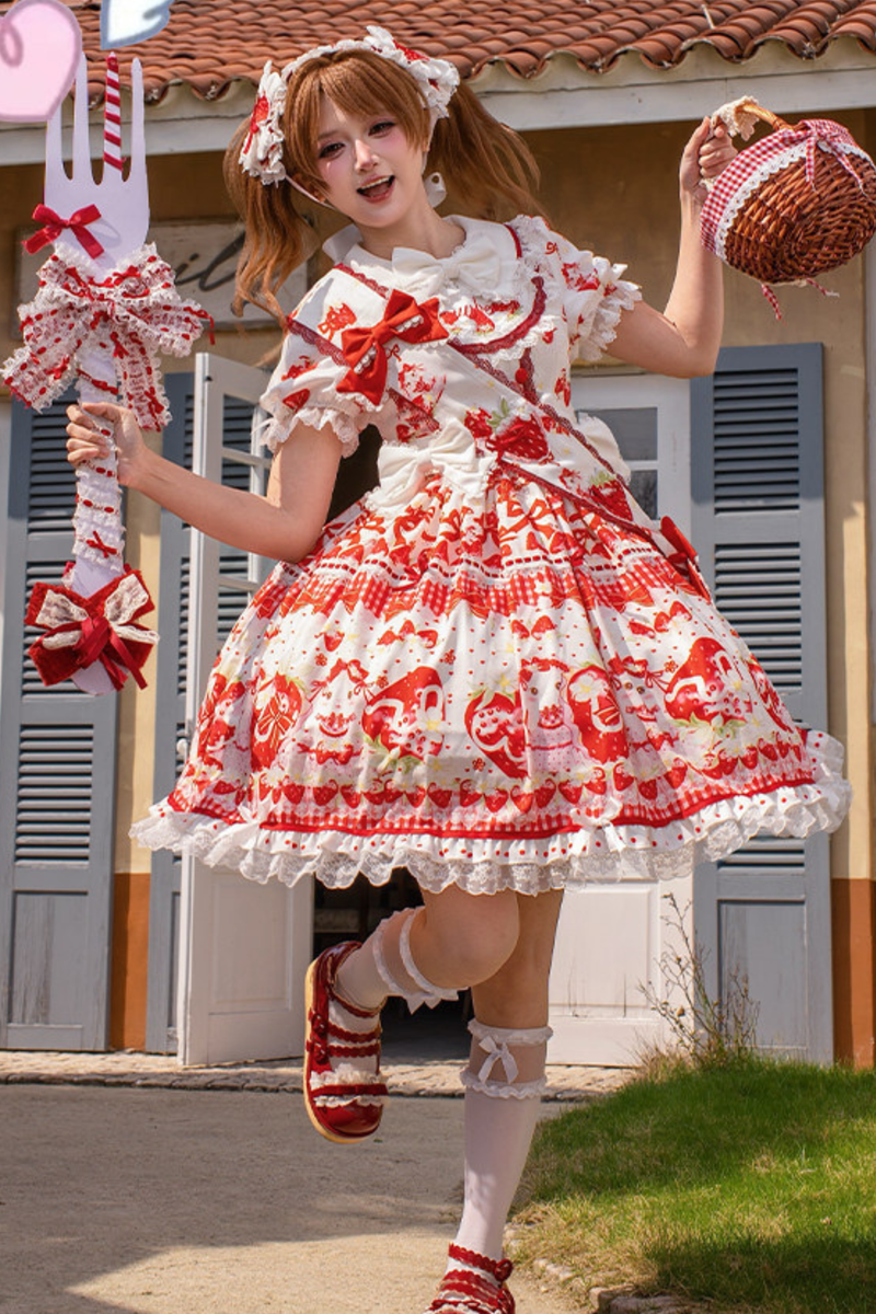 Red Berry Lolita Dress + Ribbon + Headband