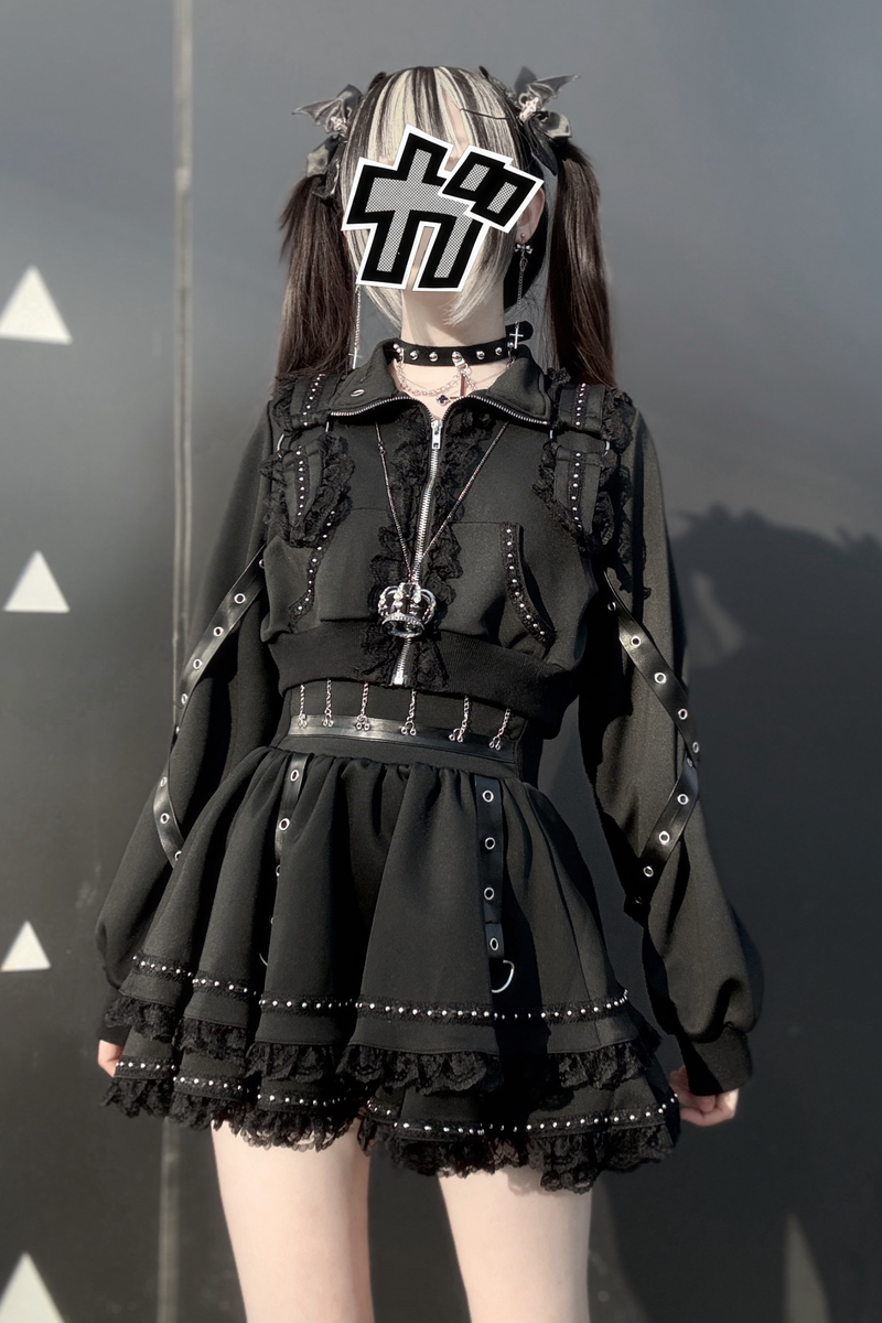 Dark Subculture Sporty Jacket + Skirt