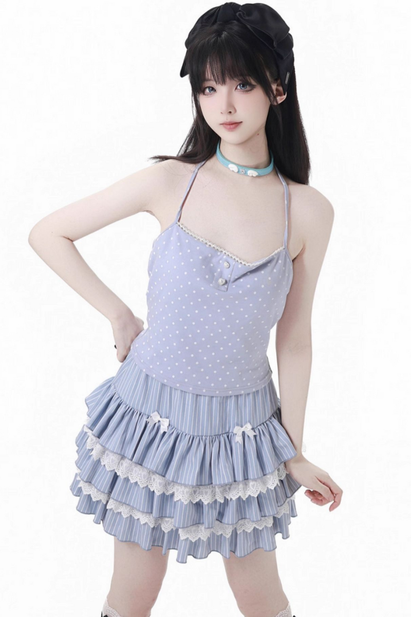 Smock Suspender + Doll Collar Top + Tiered Skirt