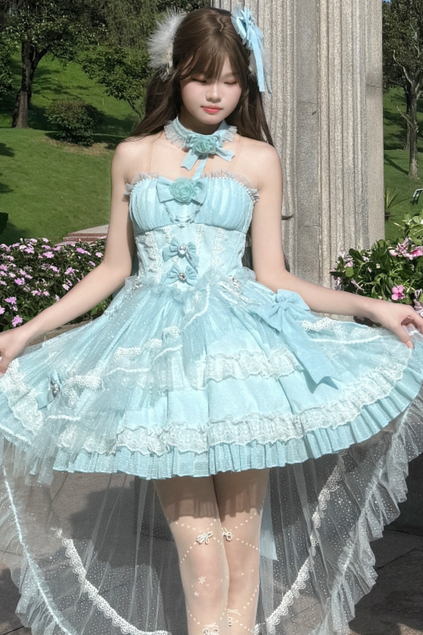 Tube Top Lolita Dress + Sleeves + Head Accessory