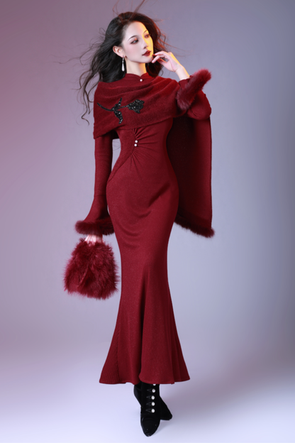 Shawl Faux Two-piece Mode Dress